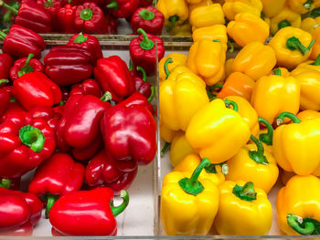 Close-up of yellow bell peppers for sale in market