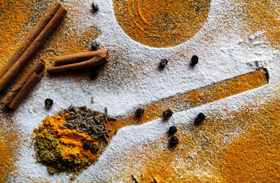 High angle view of bread on old wooden wall