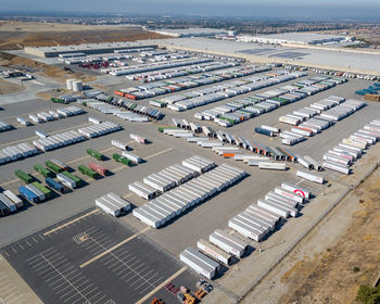 High angle view of vehicles on road in city