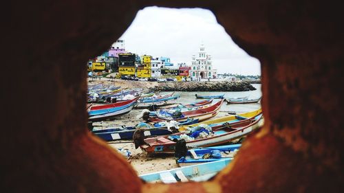 High angle view of beach and buildings in city