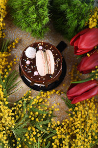High angle view of cake on table