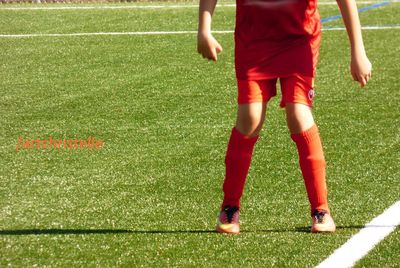 Low section of boy standing on grass