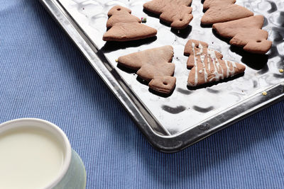 High angle view of cookies on table