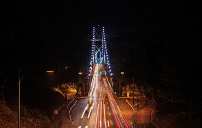 Light trails on road at night