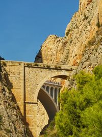 Low angle view of historical bridge against blue sky