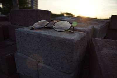 Close-up of stones on retaining wall