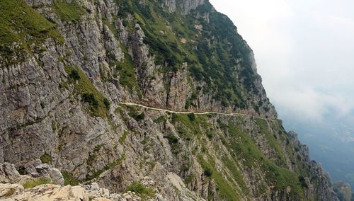 Mountain path in pasubio mountain called strada delle gallerie in italian language in northern italy