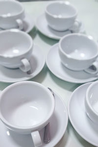 High angle view of empty tea served on table