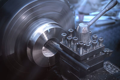 High angle view of machinery in factory