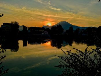 Scenic view of lake against sky during sunset