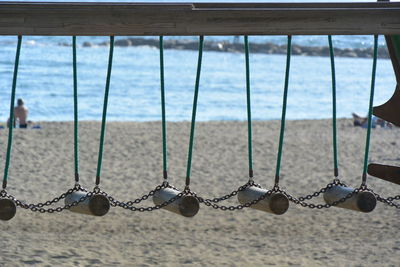 Close-up of chain on beach