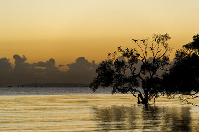 Scenic view of calm sea at sunset