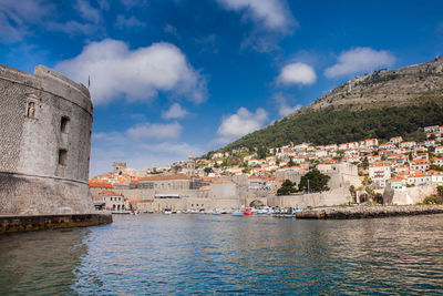 Dubrovnik city old port marina and fortifications