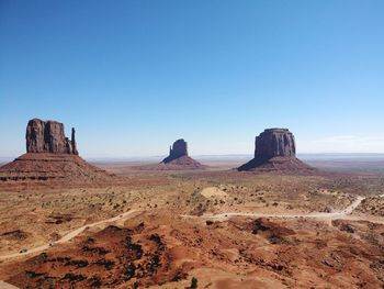 Scenic view of desert against clear blue sky