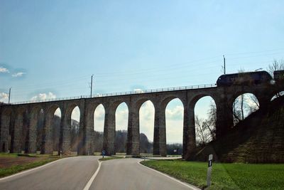 Road by bridge against clear sky