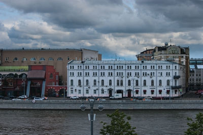 Buildings against cloudy sky