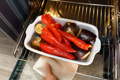 Close-up of chili peppers in plate