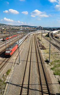 High angle view of railroad tracks against sky