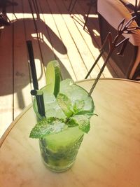 High angle view of drink on table