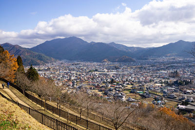 High angle view of townscape against sky