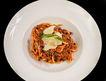 High angle view of food in plate