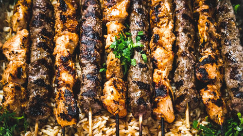 Full frame shot of food on barbecue grill