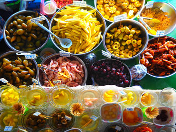 High angle view of food at market stall