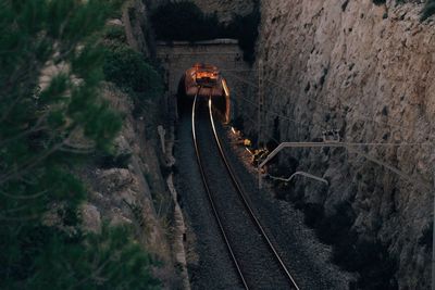 High angle view of illuminated tunnel