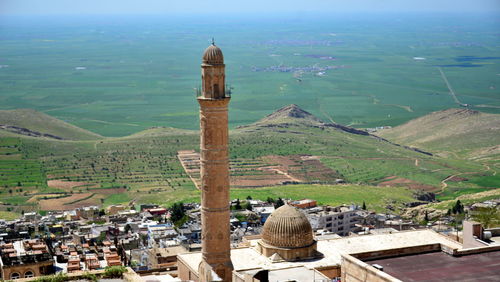 High angle view of townscape against sky