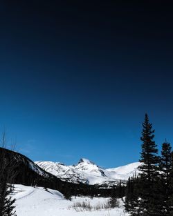 Snow covered mountain against blue sky