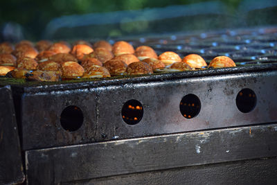 Close-up of food on barbecue grill