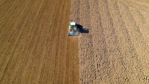 High angle view of tractor on field