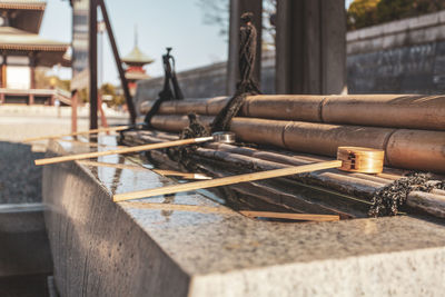 Close-up of metal pipes