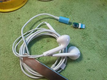 High angle view of plastic bag on table