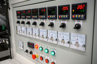 Full frame shot of control panel in factory