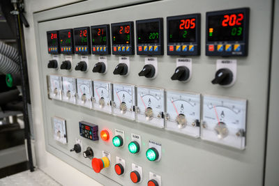 Full frame shot of control panel in factory