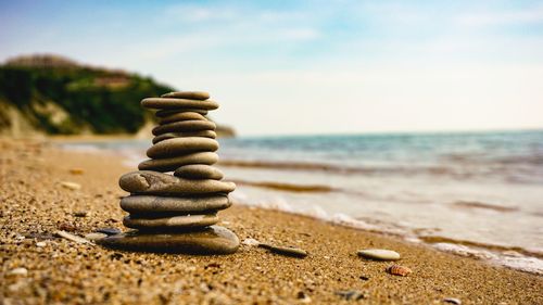 Stack of pebbles on beach