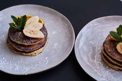 High angle view of dessert in plate on table