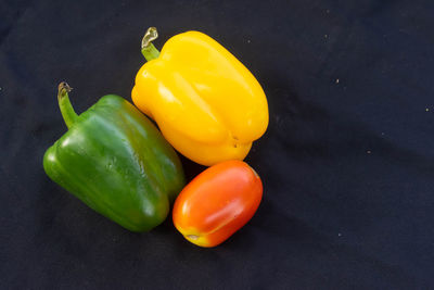 High angle view of bell peppers on table