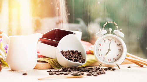 Close-up of coffee beans on table