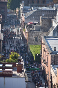 High angle view of buildings in city