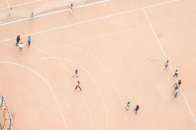 High angle view of men on beach