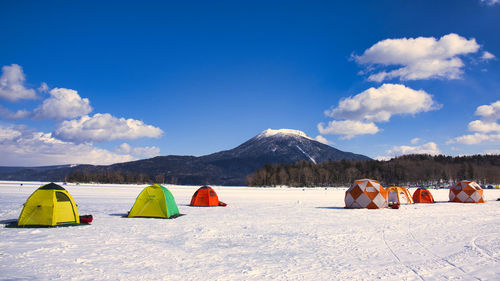 Snowy scenery of lake akan in winter