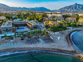 High angle view of buildings in city