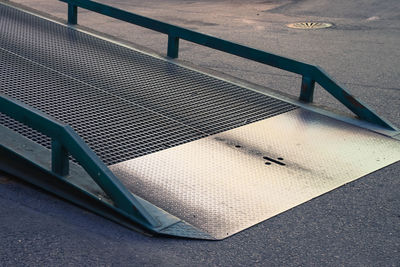 High angle view of empty bench