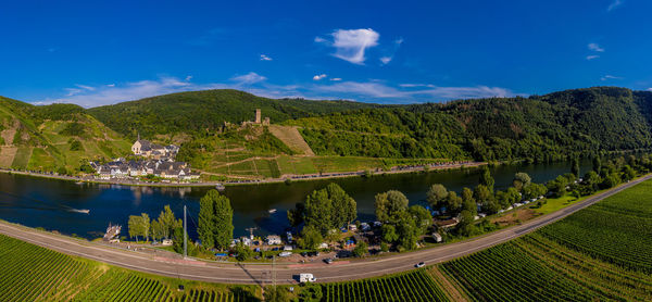 Panoramic view of metternich castle on the moselle, germany.