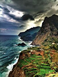 Scenic view of sea against cloudy sky