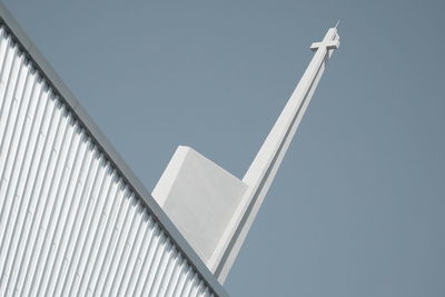 Low angle view of bell tower against clear sky