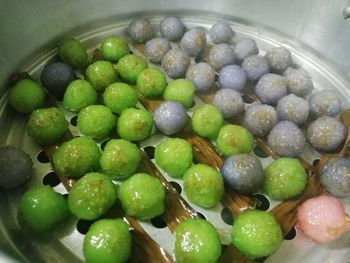 High angle view of fruits in container