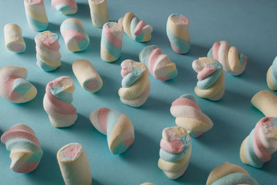 High angle view of cupcakes on table